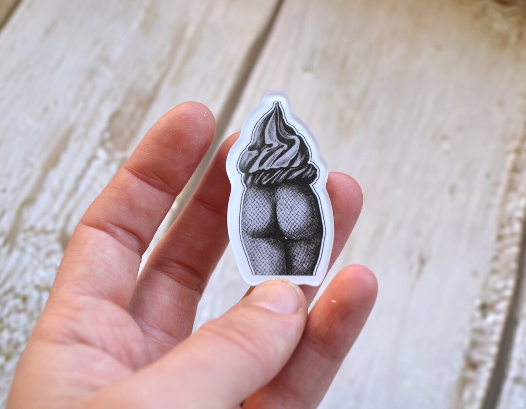My Ice cream Pin Quirky Acrylic Brooch Cool Black And White Badge 