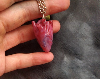Anatomical heart necklace, realistic heart, odd jewelry, quirky pendant, gothic jewelry, human heart, creepy fleshy art, handmade