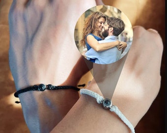 Bracelets de couple, bracelets de perles de projection, projection de photo, bracelet à breloques image personnalisée, bijoux photo minimalistes faits à la main