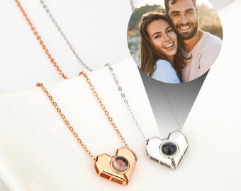 Heart Photo Necklace, Personalized Projection Necklace, Projection Photo Necklace, Personalized Memorial Photo Pendant, Anniversary Gift
