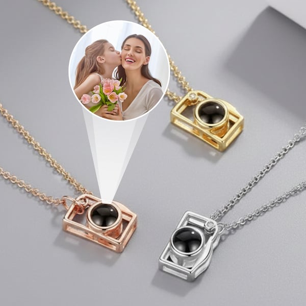 Camera Projection Necklace, Custom Photo Inside Necklace, Best Friend Gift, Personalized Picture Inside Jewelry, Mom Birthday Gift for Her