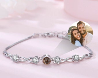 Flower Projection Bracelet, Projection Bracelet Photo, Best Friend Gift, Custom Memorial Picture Jewelry, Personalized Photo Inside Bangles