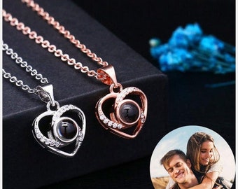 Personalized Projection Rotating Heart Photo Necklace, Projection Photo Necklace, Personalized Memorial Photo Pendant, Anniversary Gift