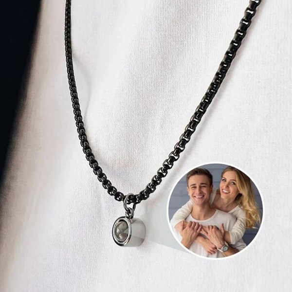 Custom Photo Projection Necklace, Charm Necklace, Personalized Photo Projection Round Necklace, Memorial Photo Pendant, Gift for Him