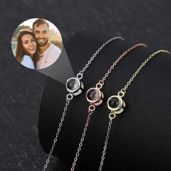 Projection Photo Bracelet, Personalized Photo Chain Bracelet, Dainty Custom Family Pet Photo Bracelet, Minimalist Simple Couple Bracelets