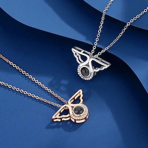 Angel Wing Projection Necklace, Projection Necklace Photo, Trendy Best Friend Gift, Personalized Picture Inside Jewelry, Customized Pendant