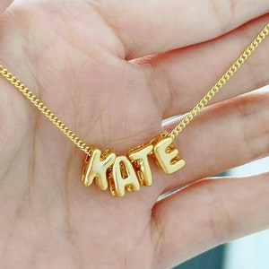 3D Letter Necklace, Bubble Name Necklace, 3D Initial Curb Chain Necklace, Personalized Jewelry, Name Pendant, Name Jewelry