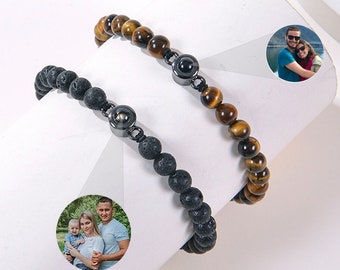 Personalized Photo Beaded Bracelet, Custom Photo Bracelet, Beaded Projection Photo Bracelet, Anniversary Birthday Gift, Couples Bracelet