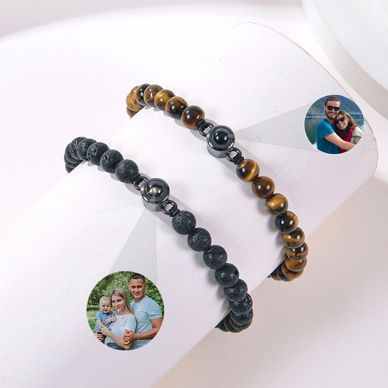 Personalized Photo Beaded Bracelet, Custom Photo Bracelet, Beaded Projection Photo Bracelet, Anniversary Birthday Gift, Couples Bracelet image 1