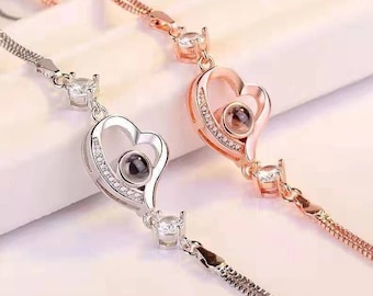 Personalized Heart Projection Bracelet, Heart Photo Bracelet, Custom Photo Projection Bracelet, Projection Bracelets, Memorial Gift for Her