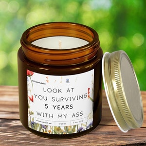 Fifth Year Anniversary Candle, Funny 5 Year Married Anniversary Gift for Husband, 5 year relationship gift for boyfriend, 5 Years Friendship