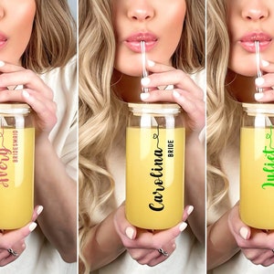 Personalized Bridesmaid Gift Tumbler Customized Iced Coffee Glass Tumbler Bridesmaid Proposal Bachelorette Party 16oz Glass Cup Bridal Party