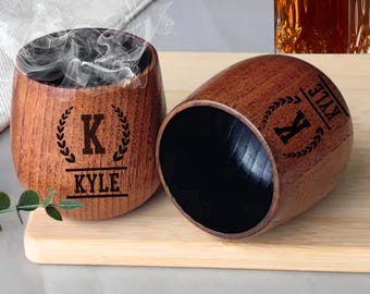 Custom Monogram Charred Wooden Bourbon Drinking Glass, Custom Gifts for Men, 10 oz  Wood Whiskey Glass, Fathers Day Gift for Him, Dad Gift