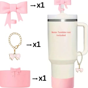 Coquette 3 Pcs tumbler accessories, bow straw topper, tumbler handle charm and tumbler boot, cute tumbler charms, birthday gift for her