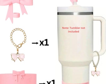 Coquette 3 Pcs tumbler accessories, bow straw topper, tumbler handle charm and tumbler boot, cute tumbler charms, birthday gift for her