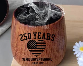 USA 250 Years of Freedom, Charred Wooden Bourbon Glass, United States Patriotic Keepsake Gift, America 250th Gift, July 4th America at 250