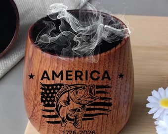 Patriotic America 250th Anniversary Bourbon Glass, Charred Wooden Whiskey Cup, America at 250 Keepsake Gift, July 4th USA 250th Anniversary
