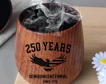 America at 250 Semiquincentennial Gift, Charred Wooden Bourbon Glass, Patriotic Gift, July 4th Keepsake, United States 250th Anniversary