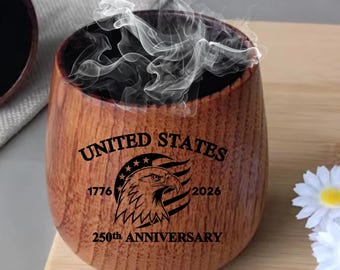 America at 250 Charred Wooden Whiskey Cup, Semiquincentennial 1776–2026 America Anniversary, 250th, 250 Years of Freedom, July 4th Gift