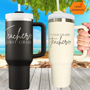 Custom teacher tumbler, laser engraved tumbler cup for new teacher gift, coquette tumbler with straw topper & boot, teacher appreciation cup