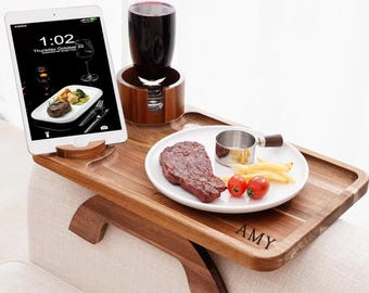 Custom Wooden Sofa Armrest Tray, Custom Engraved Couch Cup Holder & Organizer, Unique Gift for Mom or Dad Friend, Homeowner New Home Gift