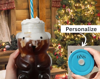 Custom Bear Shaped Coffee Cup, Personalized Bear Glass Mug, Engraved Iced Coffee Cup with Straw, Cute Animal Coffee Mug, Coffee Lovers Gift