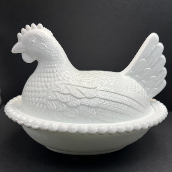 Vintage Milk Glass Hen-On-Nest Covered Dish