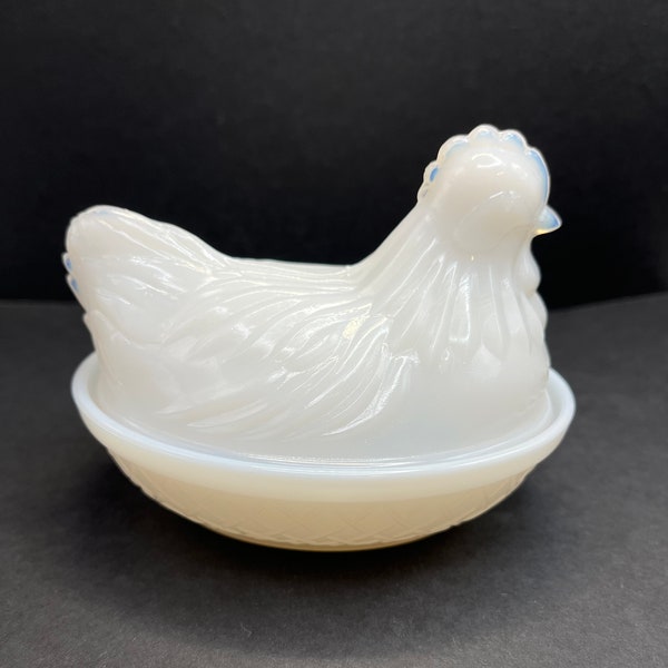 Small Vintage Milk Glass Hen-On-Nest Dish