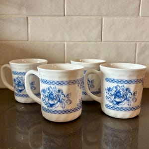 Vintage Arcopal France Blue Honorine Mugs - Set of 4