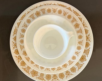 Corelle Butterfly Gold Dish, Bowl & Cup Set for 4 - 16 pieces total