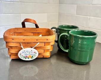 Vintage Longaberger Birthday Gift Set - Basket + 2 Mugs