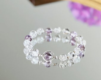 Crystal Love,Himalayan White Quartz Crystal Bracelet, Purple Azeztulite Bracelet, Gemstone Bracelet, Healing Crystal for Spiritual Awakening