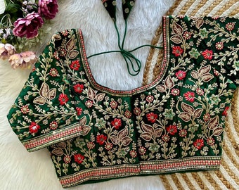 Velvet saree blouse with beautiful diamond handwork, Wedding special saree blouse, Indian saree blouse, Indian blouse art