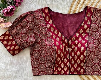 New print cotton blouse, Katha work Cotton blouse, Indian saree blouse, latest design blouse for women, Indian Blouse Art