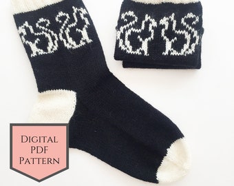 Kissing Kitties Sock Knitting Pattern: Stranded Colorwork (PDF Pattern)