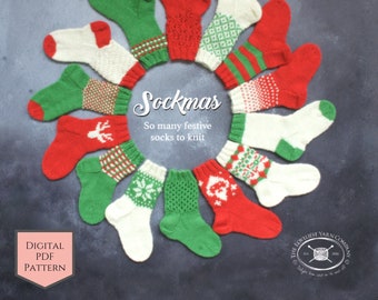 Mini feestelijk sokkenbreipatroon: 25 kerstontwerpen (pdf-patroon)