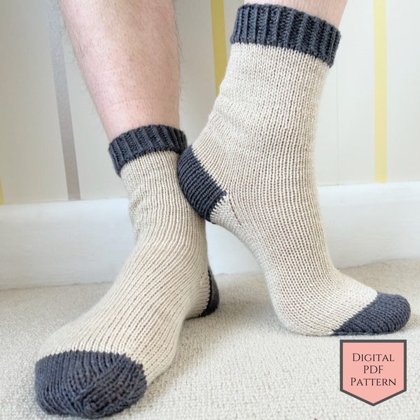 SIMPLE Sock knitting Pattern. A double knitting weight beginner sock pattern to start you off to sock knitting. TUTORIAL INCLUDED