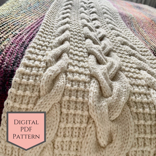 CABLE KNITTING bed runner Pattern.  Our Cables for Days chunky knitting pattern is a great intermediate knit
