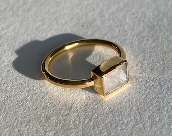 Smoky Rose Quartz Ring | Baguette Gemstone | 18K Gold Plated