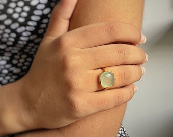 Aquamarine Ring | Square Gemstone | 18K Gold Plated