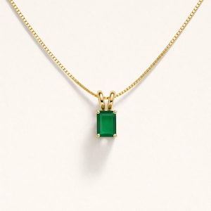 Collar de ónix verde / Colgante rectangular / Baño de oro de 18 quilates