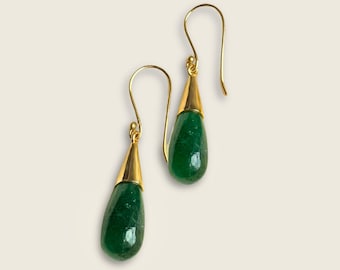 Green Aventurine Drop Stone Earrings | 18k Gold Plated | Dangle Earrings