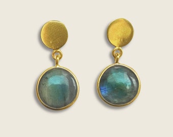 Orecchini a lobo con labradorite / Argento sterling placcato oro 18 carati