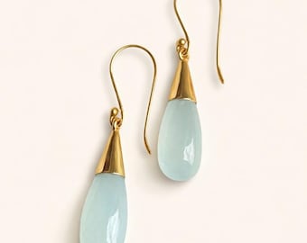 Aquamarine Drop Stone Earrings | 18k Gold Plated | Dangle Earrings