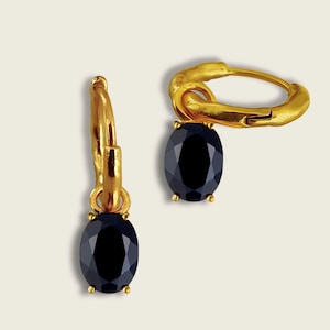 Black Onyx Earrings | 18k Gold Plated | Huggie Hoop Earrings