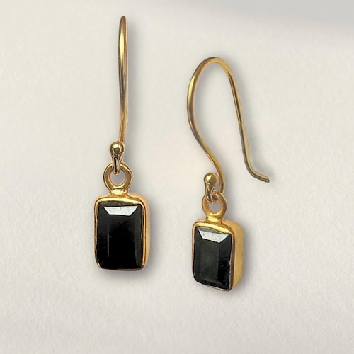 Boucles d'oreilles en onyx noir | Plaqué or 18 carats | Boucles d'oreilles pendantes
