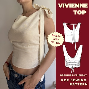 Vivienne Linen Backless Top Sewing Pattern PDF | Tie Back Summer Blouse | Cowl Neck Minimal Top | Beginner Friendly | XXS–XXL