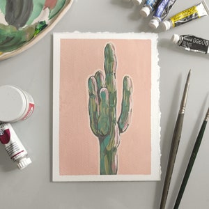 Guazzo originale di un cactus – dipinto botanico su carta 13x18 cm – arte fatta a mano