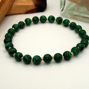Malachite Gemstone Bracelet with Round 2.5mm 18k Filled Gold Spacer Bead