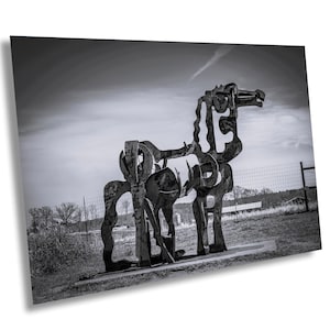 Iron Horse: Black and White, Oconee County Icon, historic horse statue art,  landmark photo wall art, equestrian statue photo, Georgia Iron